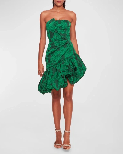 Marchesa Notte Calathea Strapless High-low Bubble Midi Dress In Emerald
