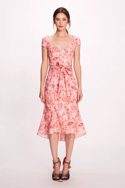 Marchesa Notte Cap Sleeve Dress With Belt In Multi