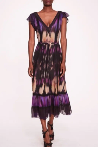 Marchesa Notte Cap Sleeve Printed Silk Dress In Multi