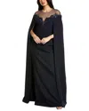 Marchesa Notte Bead-embellished Cape Gown In Brown