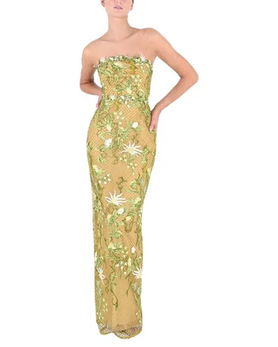 Marchesa Notte Cape Gown In Green