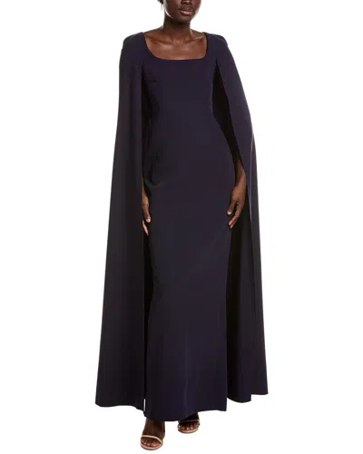 Marchesa Notte Cape Maxi Dress In Blue
