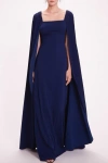 Marchesa Notte Caped Shoulders Crepe Gown In Multi