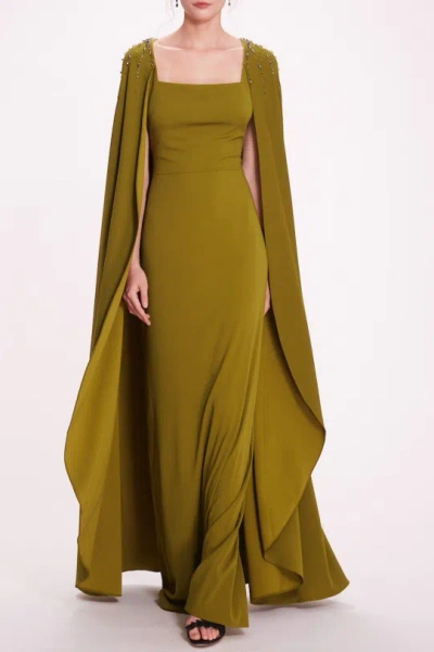 Marchesa Notte Caped Shoulders Sleeveless Gown In Multi