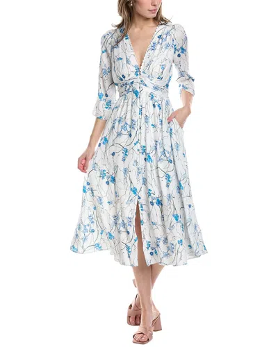 Marchesa Notte Carnation Sateen Midi Dress In Blue