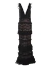 Marchesa Notte Tiered Ruffle-trim Lace Column Gown In Black