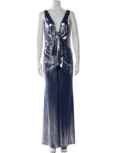 Pre-owned Marchesa Notte Colorblock Pattern Long Dress In Blue