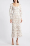 MARCHESA NOTTE MARCHESA NOTTE CORDED LACE LONG SLEEVE COCKTAIL DRESS