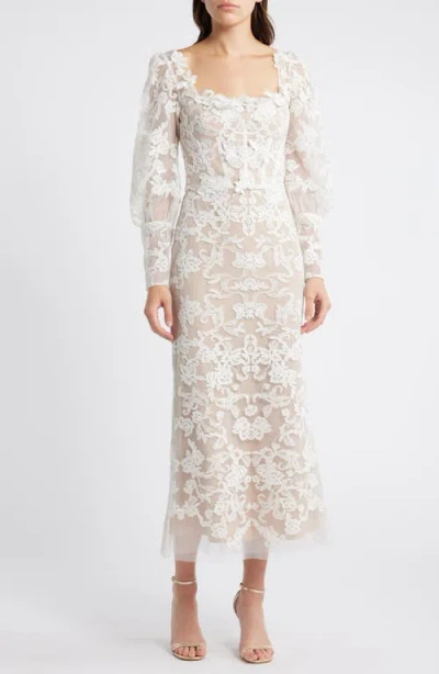 MARCHESA NOTTE MARCHESA NOTTE CORDED LACE LONG SLEEVE COCKTAIL DRESS