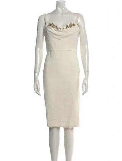 Pre-owned Marchesa Notte Cowl Neck Knee-length Dress In Neutral