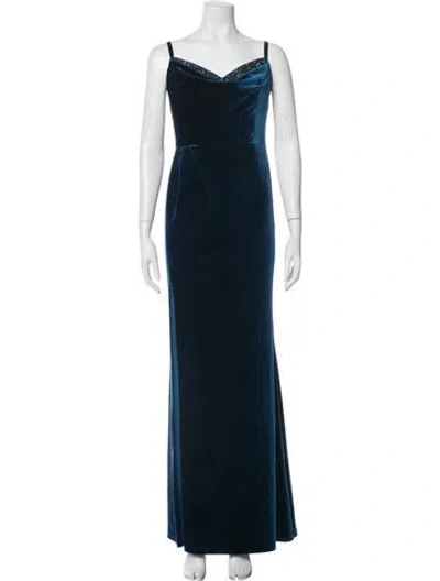 Pre-owned Marchesa Notte Cowl Neck Long Dress In Blue