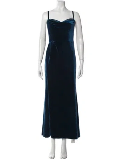 Pre-owned Marchesa Notte Cowl Neck Long Dress In Blue