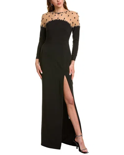 Marchesa Notte Crepe Maxi Dress In Black