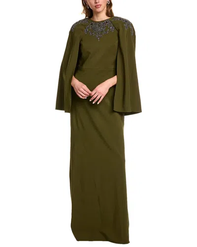 Marchesa Notte Crepe Maxi Dress In Green