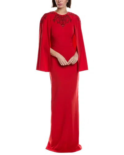 Marchesa Notte Crepe Maxi Dress In Red