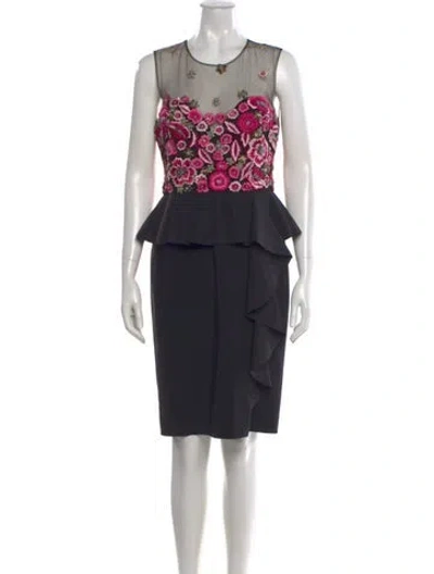 Pre-owned Marchesa Notte Crew Neck Knee-length Dress In Black