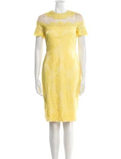 Pre-owned Marchesa Notte Crew Neck Knee-length Dress In Yellow