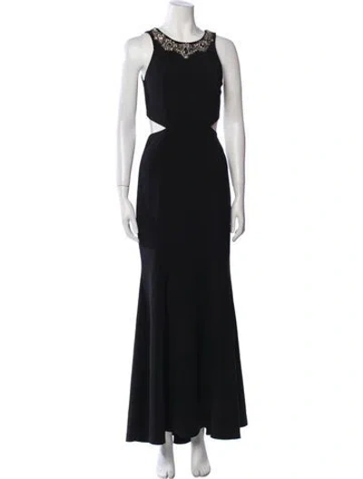 Pre-owned Marchesa Notte Crew Neck Long Dress In Black