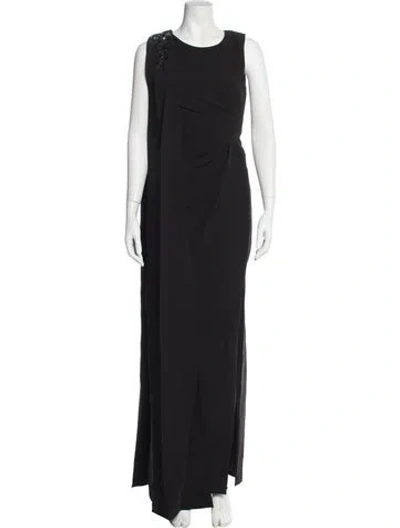 Pre-owned Marchesa Notte Crew Neck Long Dress In Black