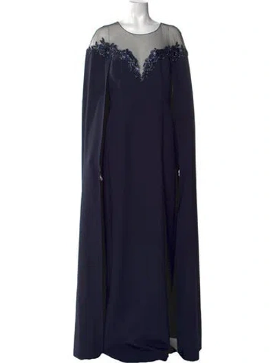 Pre-owned Marchesa Notte Crew Neck Long Dress In Blue