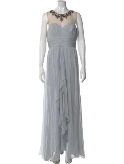 Pre-owned Marchesa Notte Crew Neck Long Dress In Blue