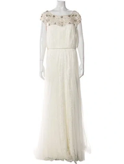 Pre-owned Marchesa Notte Crew Neck Long Dress In Neutrals