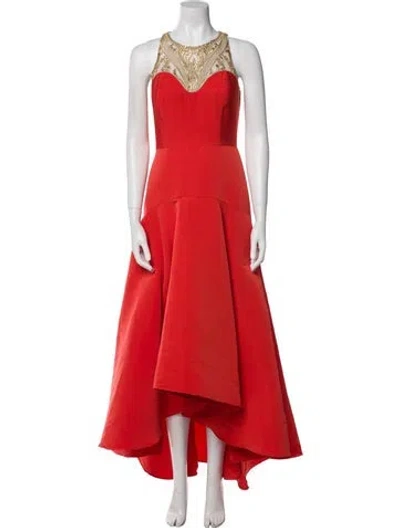 Pre-owned Marchesa Notte Crew Neck Long Dress In Orange