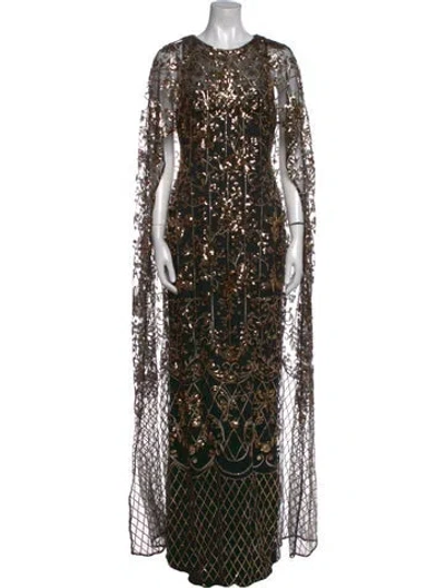 Pre-owned Marchesa Notte Crew Neck Long Dress W/ Tags In Black
