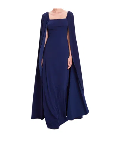 MARCHESA NOTTE CRYSTAL-EMBELLISHED CAPE GOWN