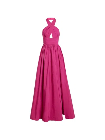 Marchesa Notte Cutout Taffeta Halterneck Gown In Fuchsia