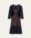 Marchesa Notte Cutwork Velvet & Tulle Midi Dress In Midnight