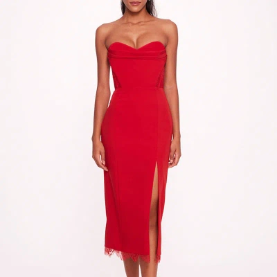 Marchesa Notte Draped Bodice Crepe Dress In Red