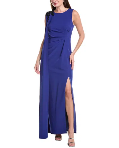 Marchesa Notte Draped Gown In Blue