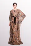 Marchesa Notte Draped Long Sleeve Tulle Dress In Multi