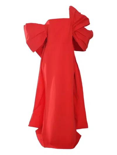 Marchesa Notte Draped Taffeta Dress In Red