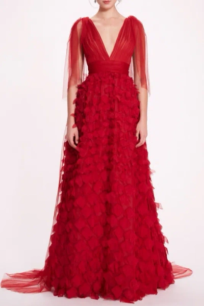 Marchesa Notte Draped V-neck Gown In Multi