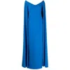 Marchesa Notte Off-shoulder Cape-detail Gown In Blue