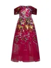 Marchesa Notte Off-the-shoulder Embroidered Charmeuse And Tulle Midi Dress In Purple
