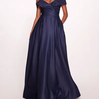 Marchesa Notte Duchess Satin Gown In Blue