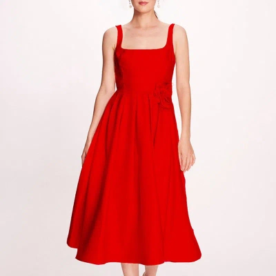Marchesa Notte Duchess Satin Midi Dress In Red