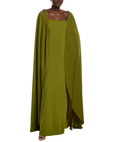 Marchesa Notte Embellished Cape Gown In Green