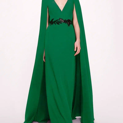 Marchesa Notte Embroidered Belt Kaftan Dress In Green