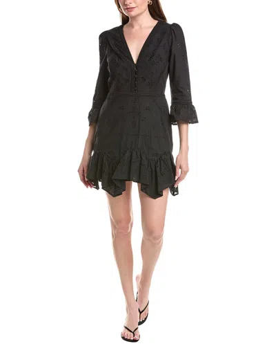 Marchesa Notte Embroidered Cotton Voile Mini Dress In Black