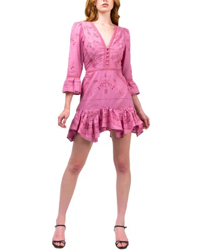 Marchesa Notte Embroidered Cotton Voile Mini Dress In Pink