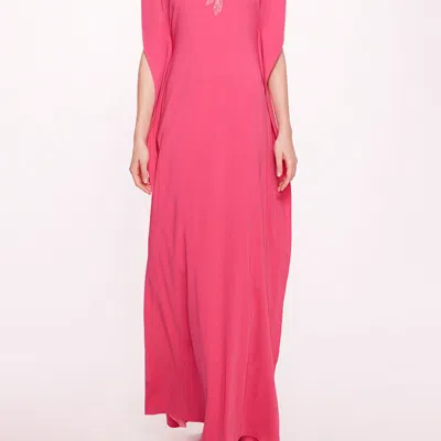 Marchesa Notte Embroidered Crepe Kaftan Dress In Pink