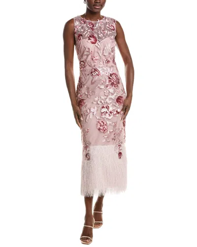 Marchesa Notte Embroidered Floral Midi Dress In Multi