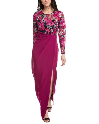 Marchesa Notte Embroidered Gown In Pink