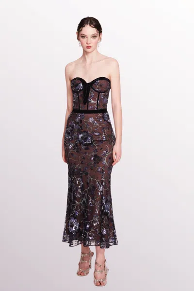 Marchesa Notte Embroidered Strapless-midi Dress In Multi