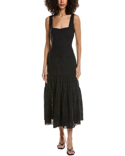 Marchesa Notte Embroidered Voile Midi Dress In Black