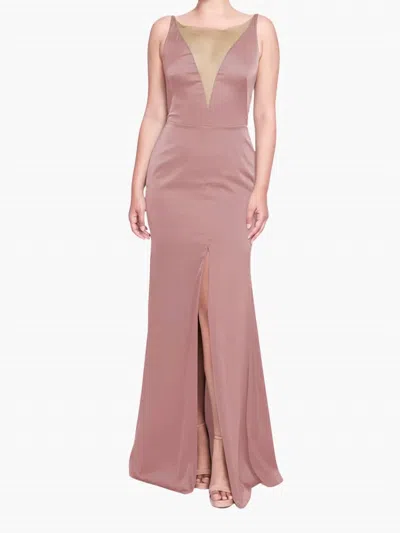 Marchesa Notte Emilia Charmeuse Deep V Gown In Rose In Pink